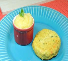 Hambúrguer de frango com purê de batata doce